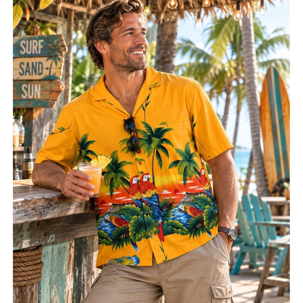 Royal Creations Hawaiian Shirt Mens XL Made in Hawaii Parrot Palm Tropical NWOT